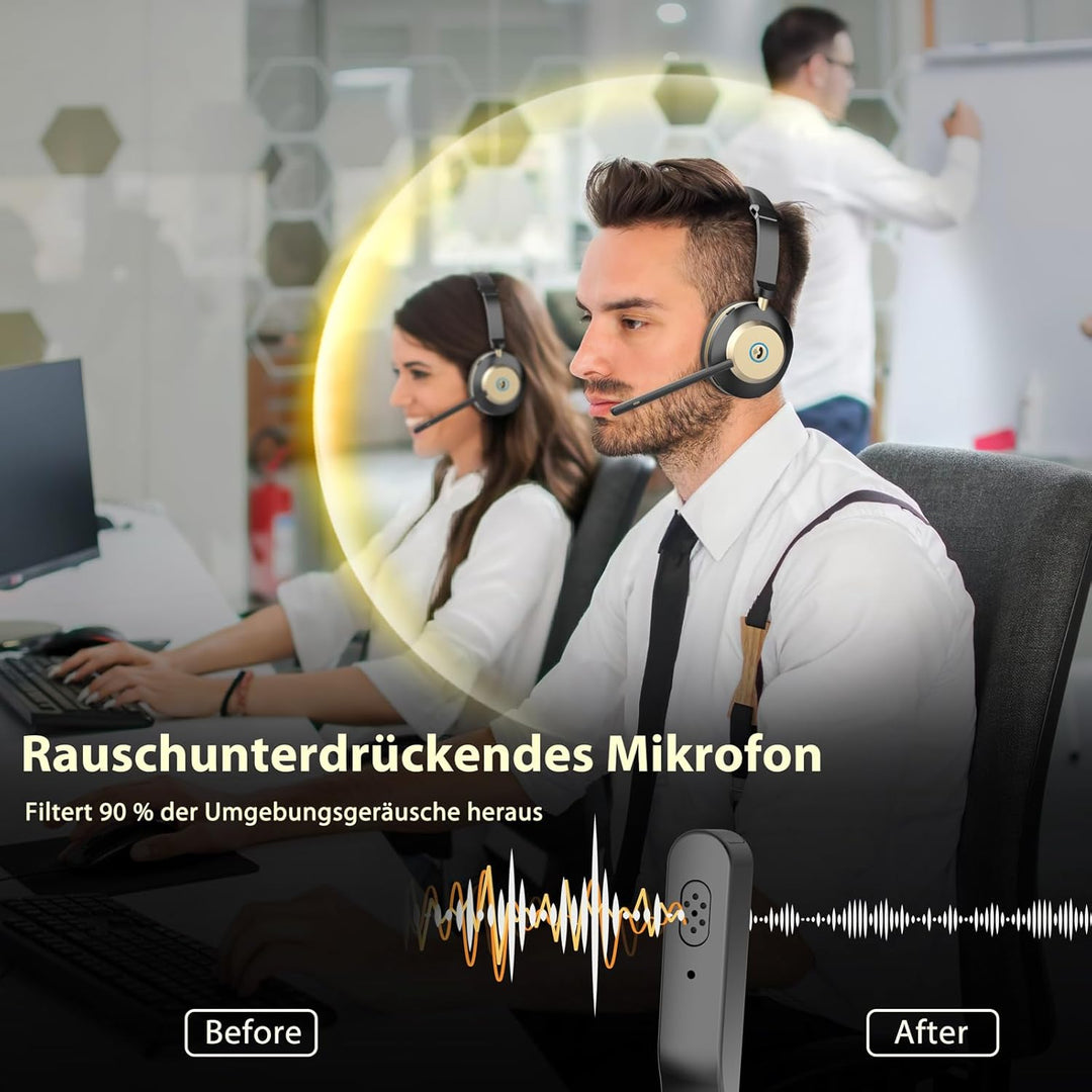 V5.3 Bluetooth-Headset mit Mikrofon für PC, Kabelloses Headset mit Mikrofon Rauschunterdrückung & US