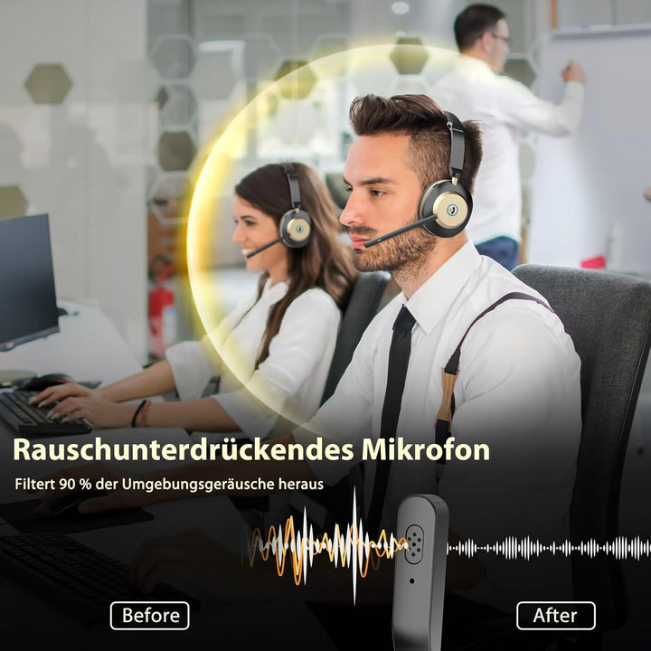 V5.3 Bluetooth-Headset mit Mikrofon für PC, Kabelloses Headset mit Mikrofon Rauschunterdrückung & US