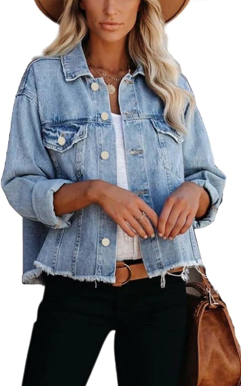 JayscreateEU Female Jeansjacke Kurze jacke Denim Jean Mantel Outwear Lange Ärmel Damen Jeansjacke mi