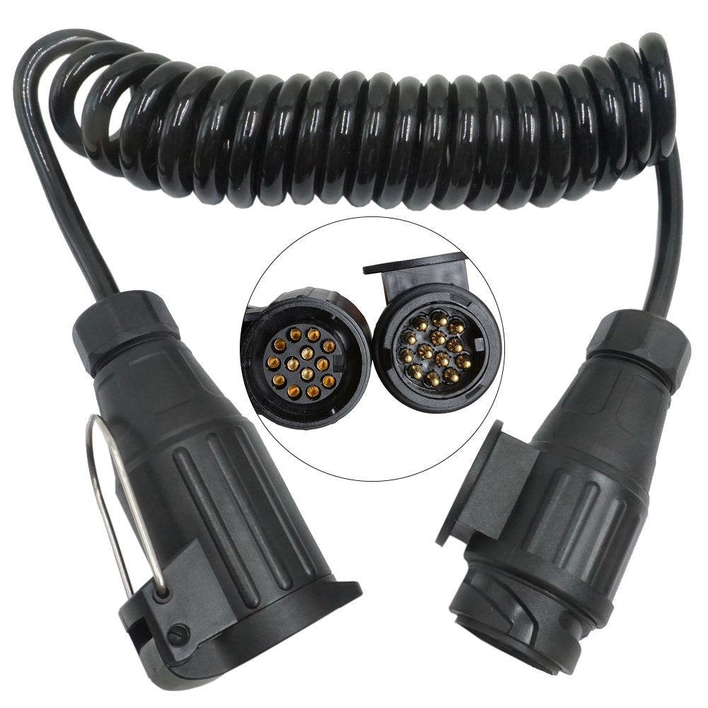 13 polig Anhänger Verlängerungskabel 3m Anhänger Adapterkabel Stecker auf Buchse Kupplung Spiralkabe