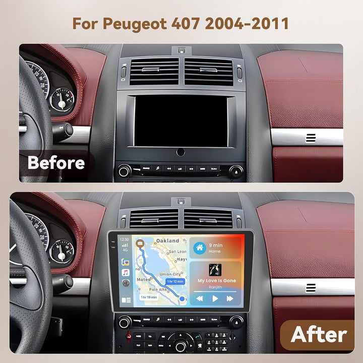 Hikity Android 15 4+128G Autoradio für Peugeot 407 2004-2011 mit 9 Zoll Incell Touchscreen, Autoradi