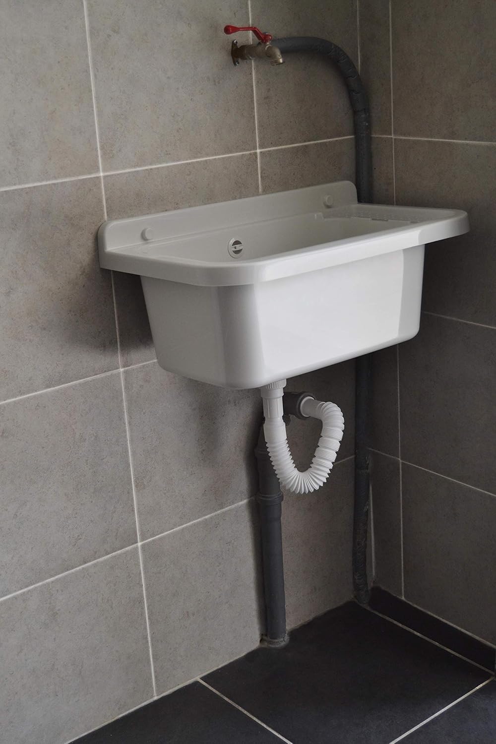 Negrari Waschbecken zur Wandmontage, aus Harz, beständig gegen Säuren für den allgemeinen Gebrauch,