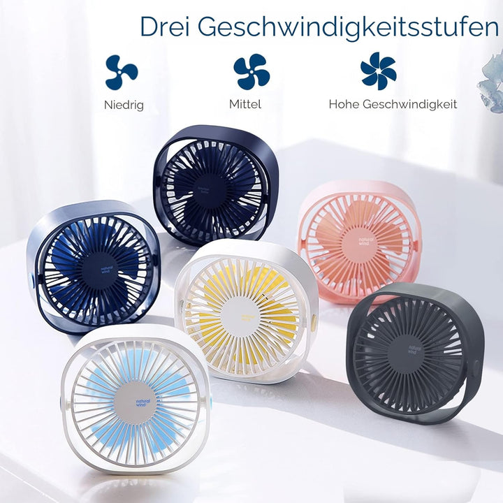 Simpeak USB Ventilator, Mini USB Tischventilator, Klein Ventilator Leise, 3 Speed 360 Grad Drehung,
