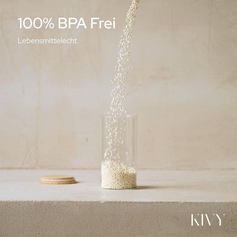 KIVY Vorratsdosen Glas Set [4 x 1200ml] – Hochwertige Glasbehälter mit Deckel aus nachhaltigem Bambu
