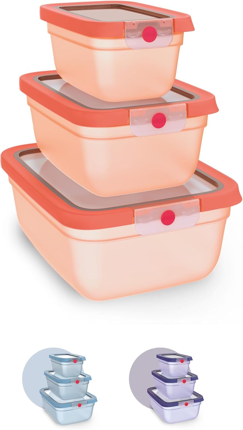 EMSA oneClick Frischhaltedosen, 0,75L, 1,5L, 3,0L, Lebensmittel 2 x länger frisch, 100% dicht, Made