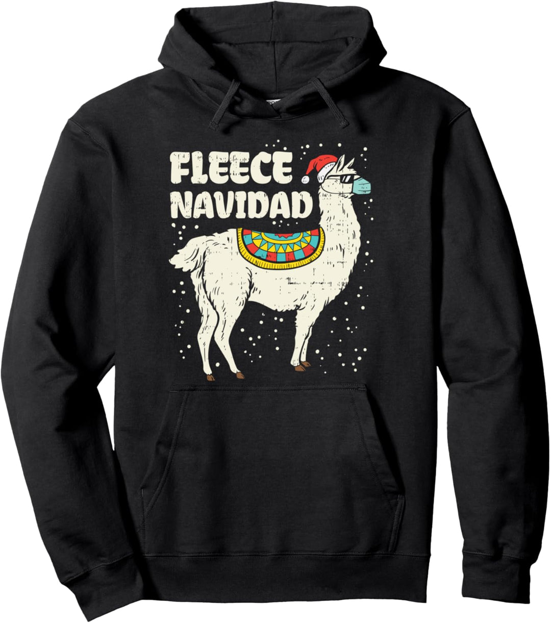 Fleece Navidad Santa Llama In Mask Christmas Quarantine Gift Pullover Hoodie