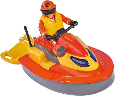 Simba 109251048 - Feuerwehrmann Sam Juno Jet Ski, mit Elvis Figur, Sitzfläche zum Aufklappen, schwim