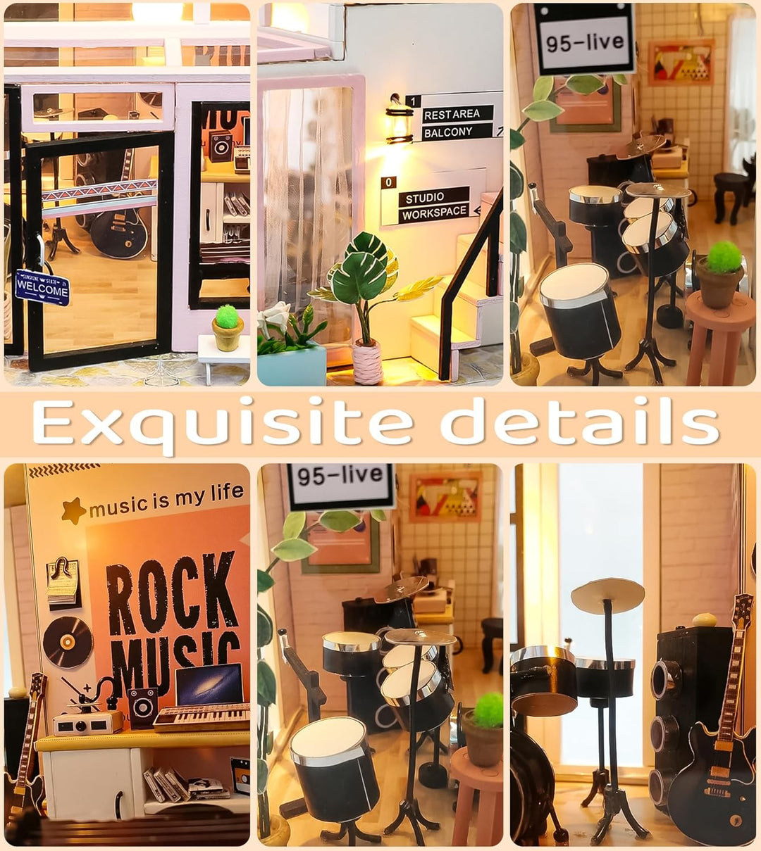 Spilay Miniatur Haus, Zeit-Studio DIY Miniature House mit LED-Licht, 3D Holz Puppenhaus Bastelset zu