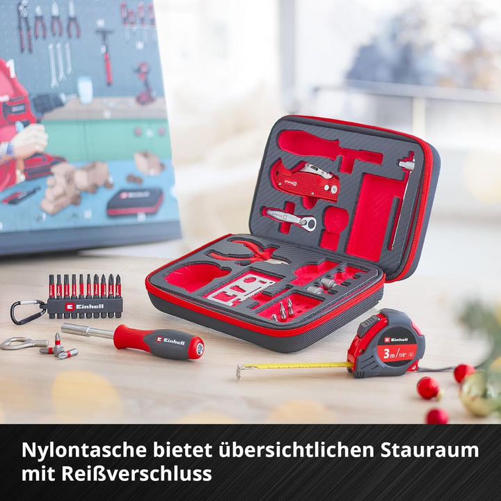 Original Einhell Adventskalender 2025 Werkzeug (37-tlg. Set mit Bit- und Ratschenzubehör, Schneid-/M