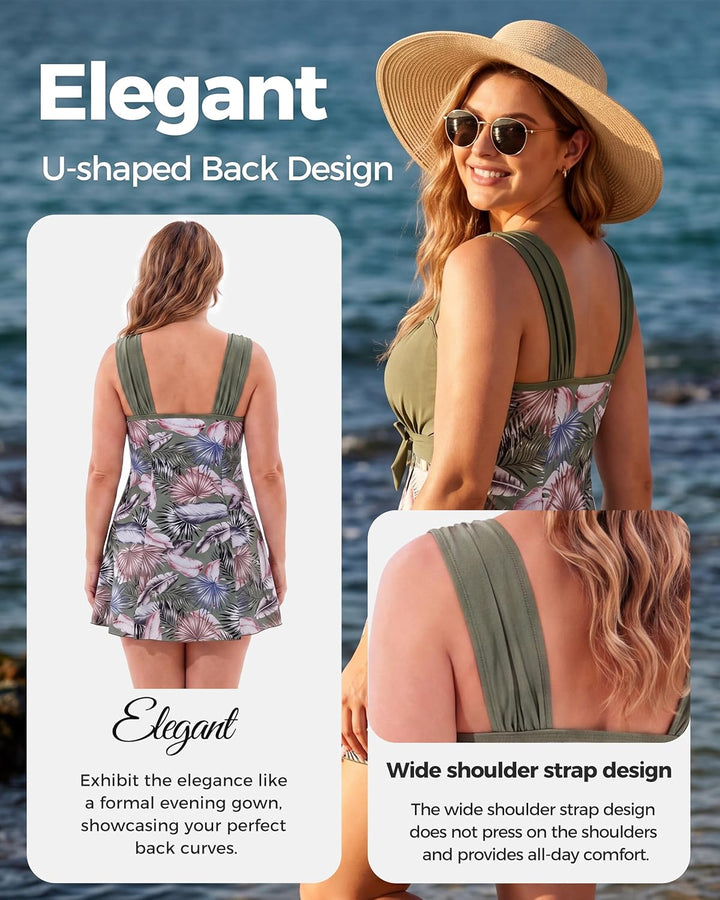 Wantdo Damen Badeanzüge Sommer Bauchweg Tankini Bademode mit Bügel Badekleid Einteiler Schlanke Stra