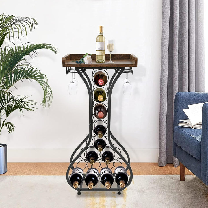Weinregal freistehend für 14 Flaschen, 90cm Flaschenregal | Dekorativer Flaschenhalter-Ständer für K