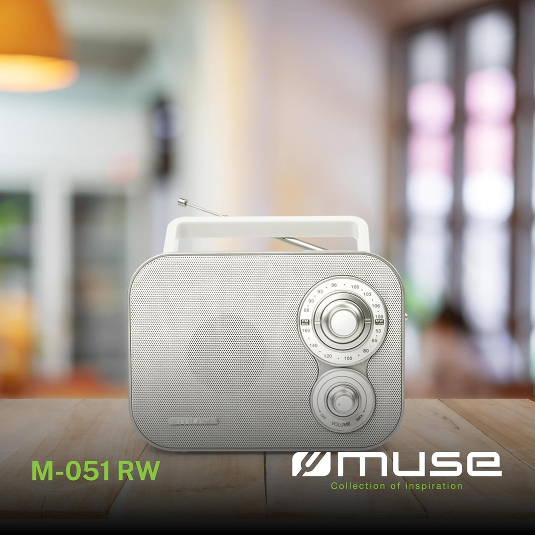 Muse M-051RW tragbares Retro-Radio, UKW und MW, Netz- und Batteriebetrieb, Teleskopantenne, AUX-In,
