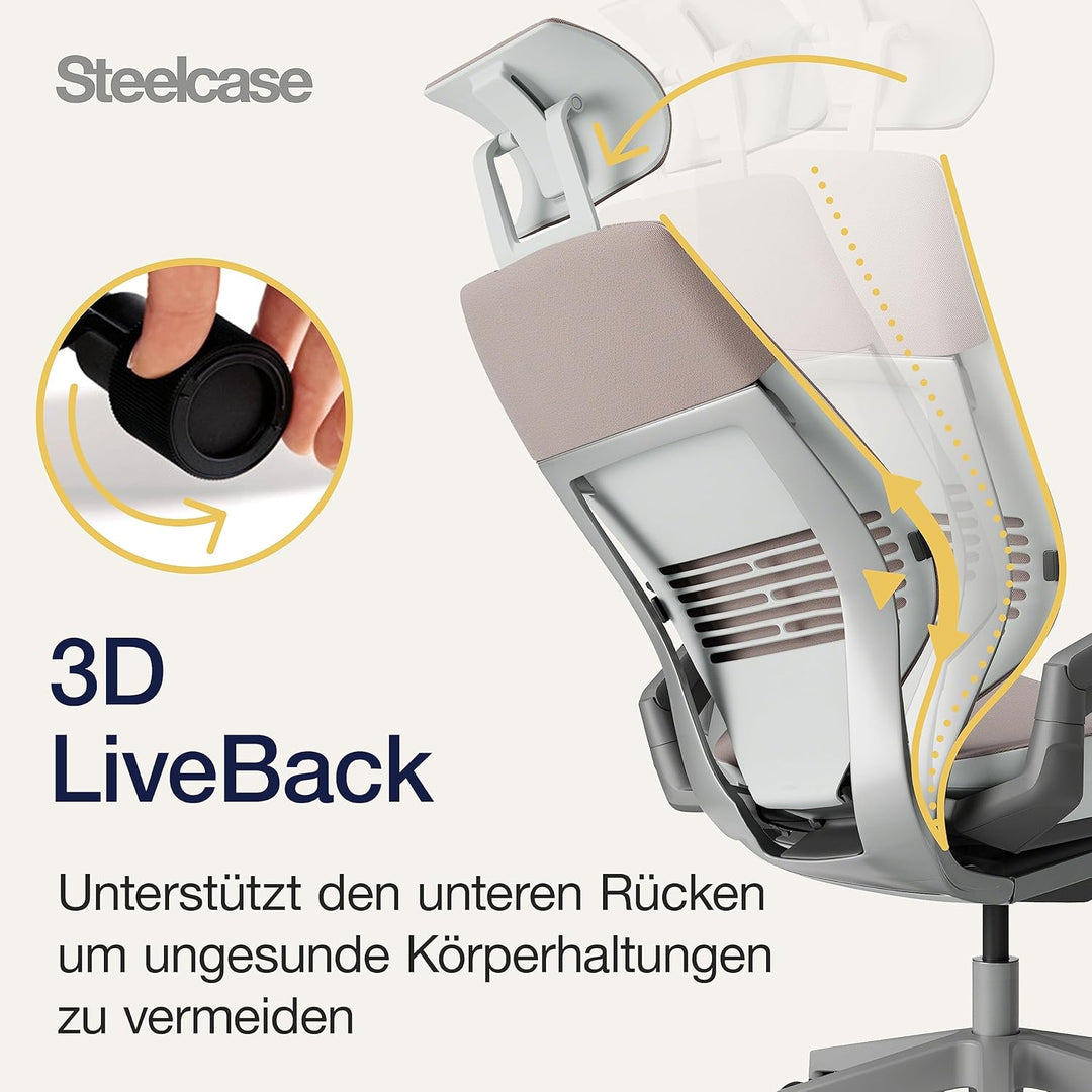 Steelcase Gesture Ergonomischer Bürostuhl mit 360° Armlehnen, 3D-Live Back Lumbalstütze, anpassbarer