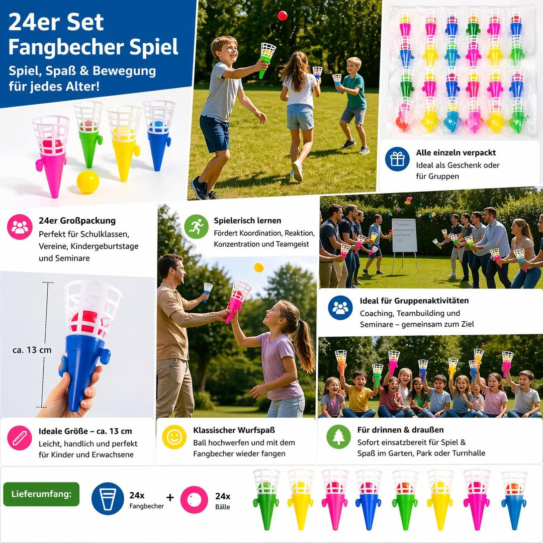 24er Fangbecher Set 13 cm – Fangball Spiel Kinder – Wurfspiel Geschicklichkeitsspiel – Mitgebsel Kin