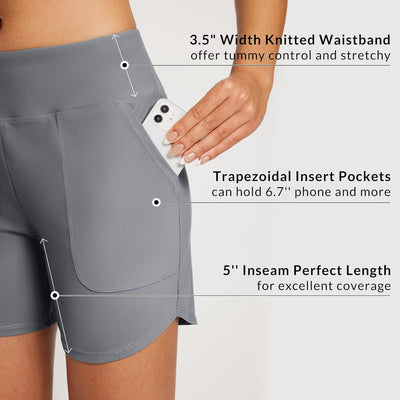 BALEAF Damen Badeshorts Bauchkontrolle UPF50+ Badehose Schnell Trocknend Schwimmhose Hohe Taille Boa