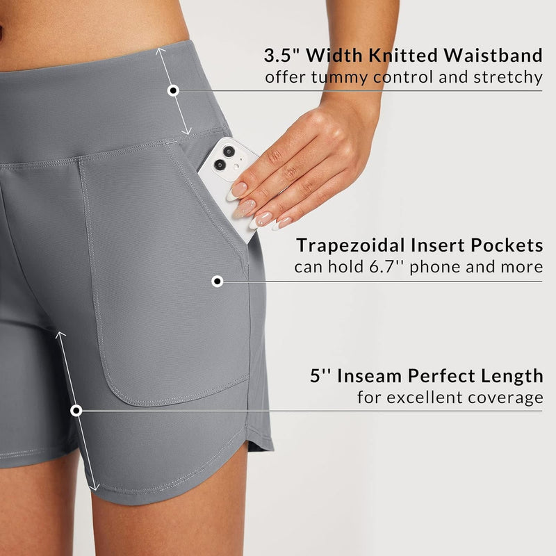 BALEAF Damen Badeshorts Bauchkontrolle UPF50+ Badehose Schnell Trocknend Schwimmhose Hohe Taille Boa