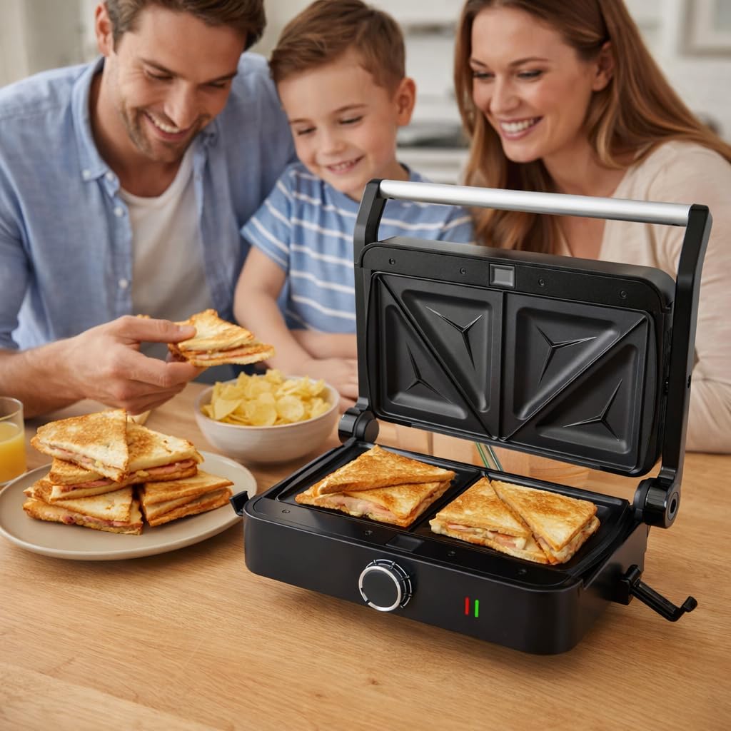 Syntrox SM-1000W Toledo Sandwichmaker mit Wechselplatten – knusprige Toast-Sandwiches schnell & glei