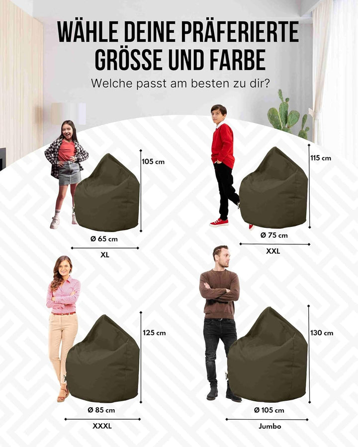 PATCH HOME Patchhome Sitzsack Tropfenform mit Reissverschluss Nachfüllbar - für In &amp; Outdoor - mit S