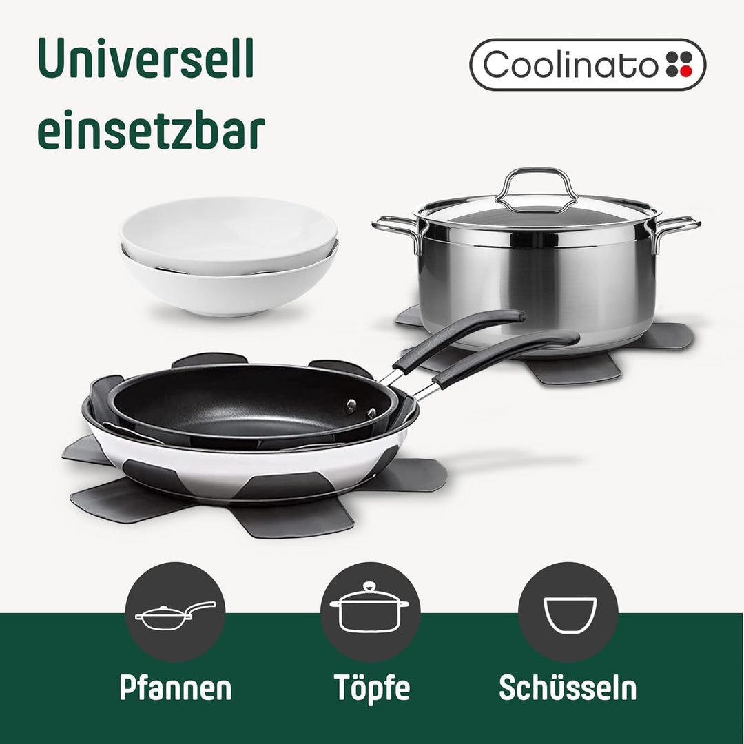 Coolinato 9er Set Pfannenschoner aus Silikon, 35 cm, grau, Topfuntersetzer, Pfannenschutz Stapelschu