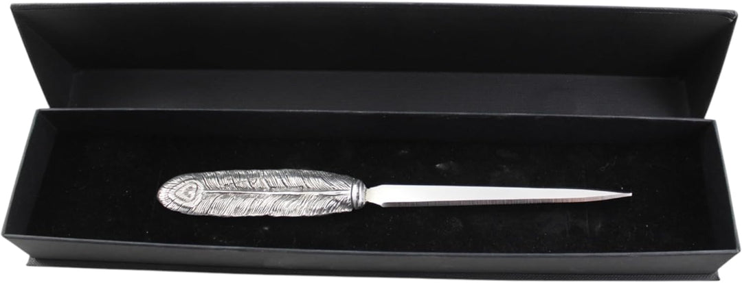 Cavagnini, Eleganter Brieföffner aus Edelstahl und Zinn, inklusive Geschenkbox (Feder) Piuma, Piuma