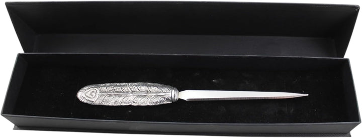 Cavagnini, Eleganter Brieföffner aus Edelstahl und Zinn, inklusive Geschenkbox (Feder) Piuma, Piuma