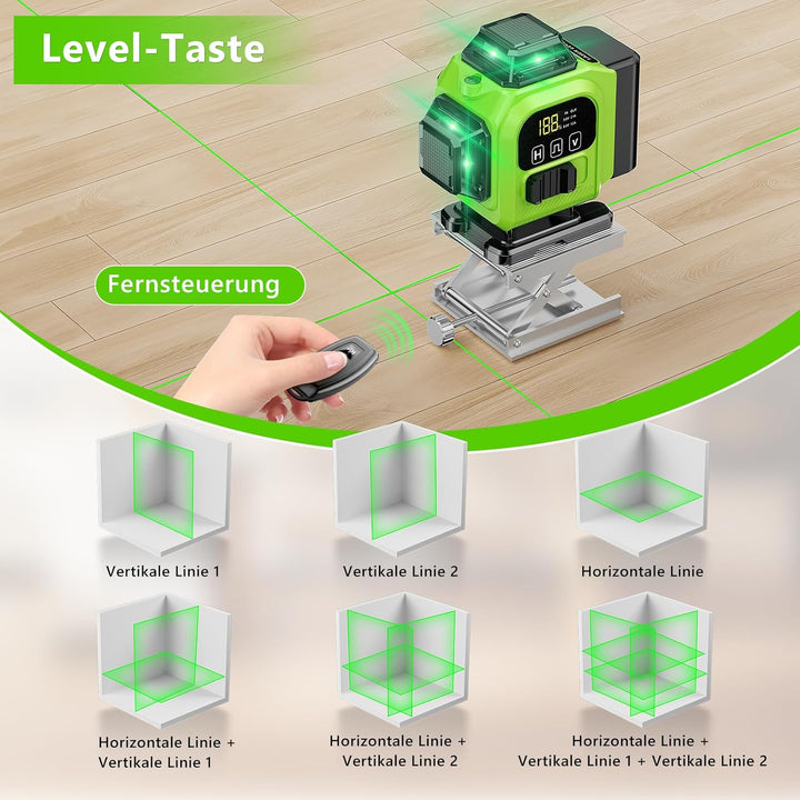 Kreuzlinienlaser Grün 16 Linien Nivellierlaser mit Stativ, 4 x 360 ° Laser wasserwaage, linienlaser