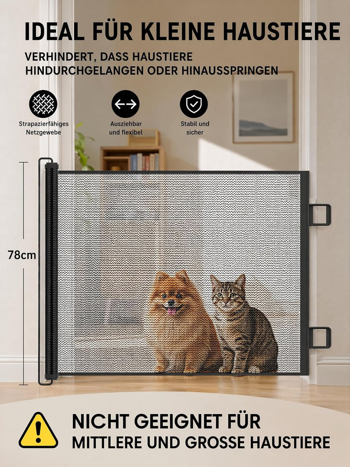 Treppenschutzgitter Ausziehbares, 78 cm Hoch (110cm Schwarz) | Automatische Aufrollfunktion, Strapaz