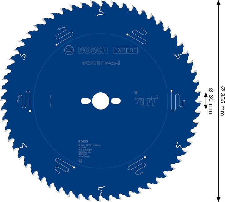 Bosch Professional 1x Kreissägeblatt Expert for Wood (Holz, Sägeblatt Ø 355 x 30 x 3 mm, 60 Zähne, Z