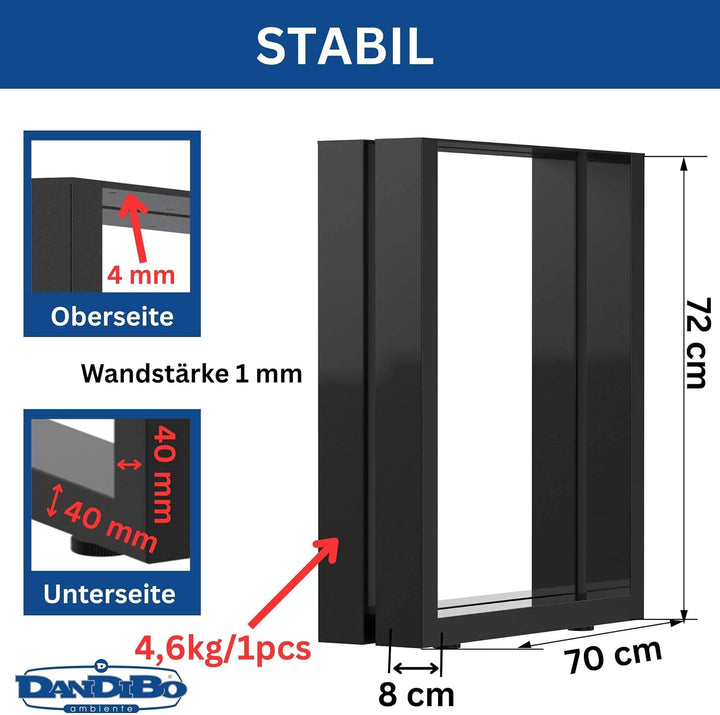 DanDiBo 2X Tischbeine Metall Schwarz 72 x 70 cm Tischgestell Höhenverstellbar 96661 Tischfüsse Möbel