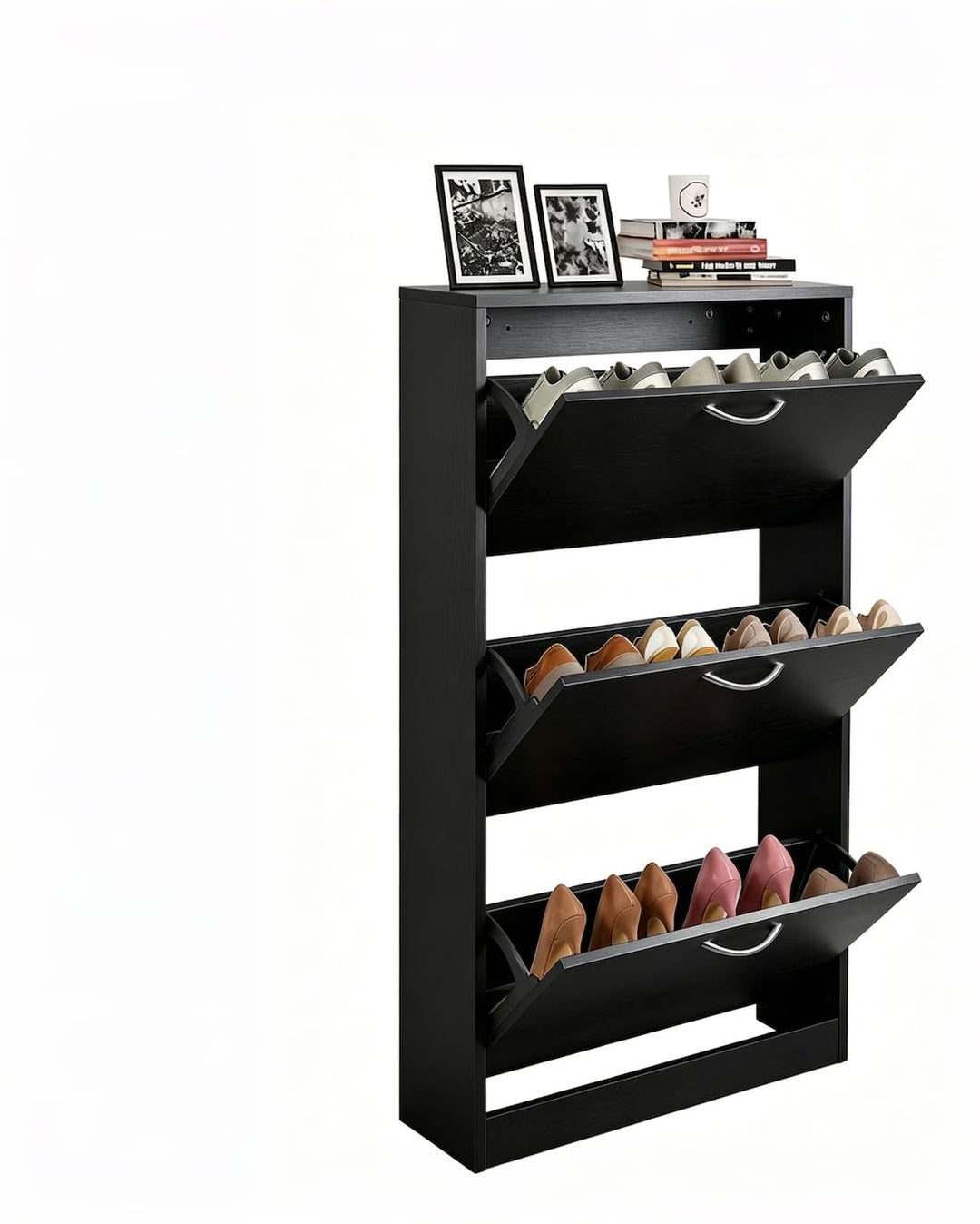 ROCSUMOO Schuhschrank mit 3 Klappen (Schwarz), Schwarz