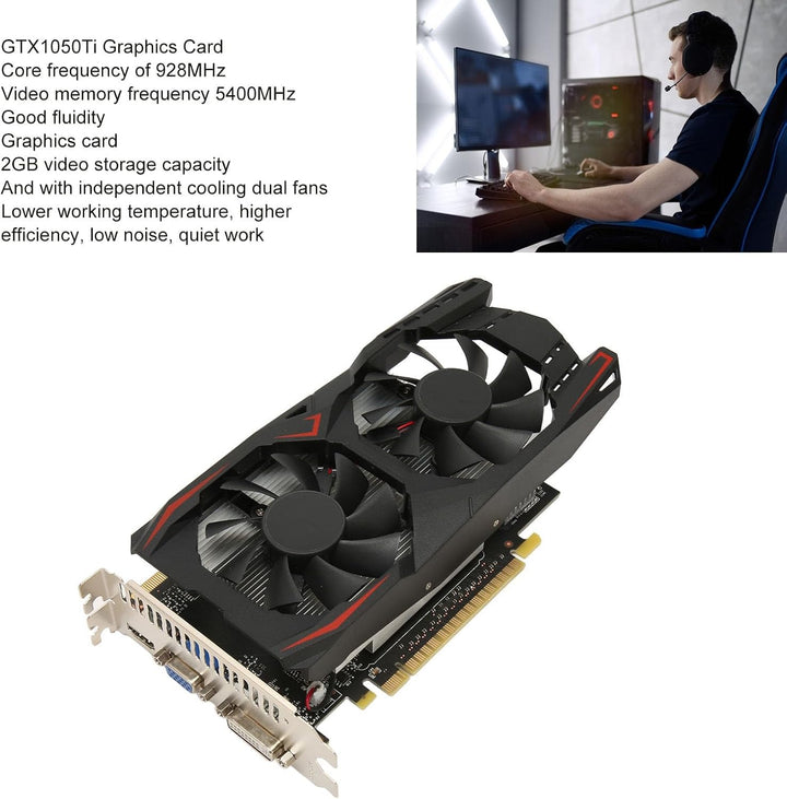 GTX1050Ti Grafikkarte, 2G GDDR5 128 Bit 928 MHz PCI E 2.0 Gaming Grafikkarte, HDR Grafikkarte mit Lü