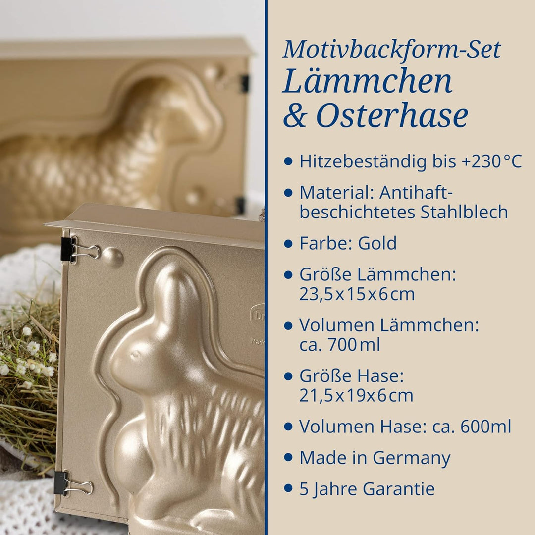 Dr. Oetker Osterlamm und Hase Backformen Set zu Ostern – 700 &amp; 600 ml Füllvolumen – 3D Kuchenformen