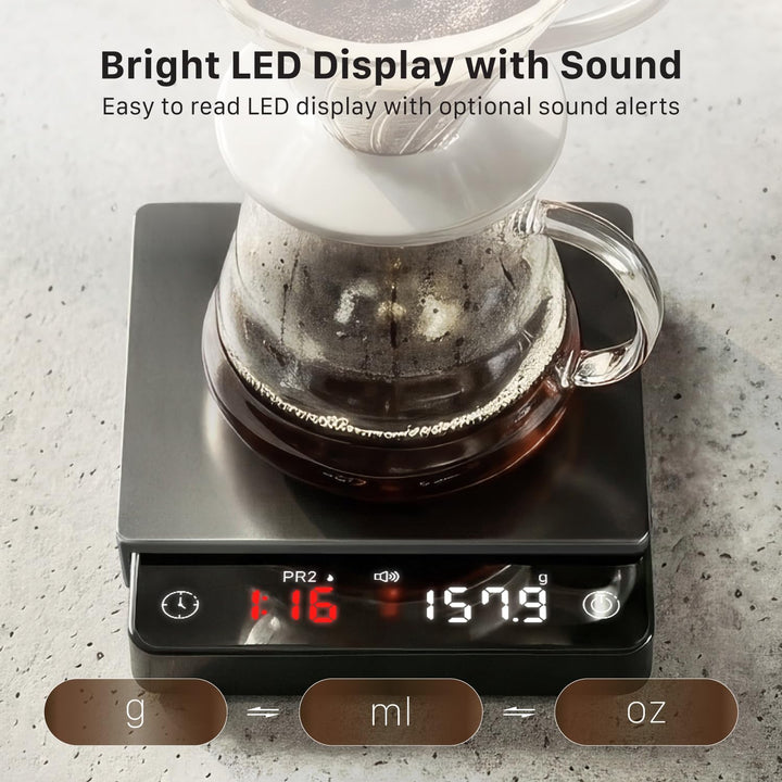 Garnen Mini Kaffeewaage mit Timer &amp; LED Display, 2kg/0,1g, Schwarz