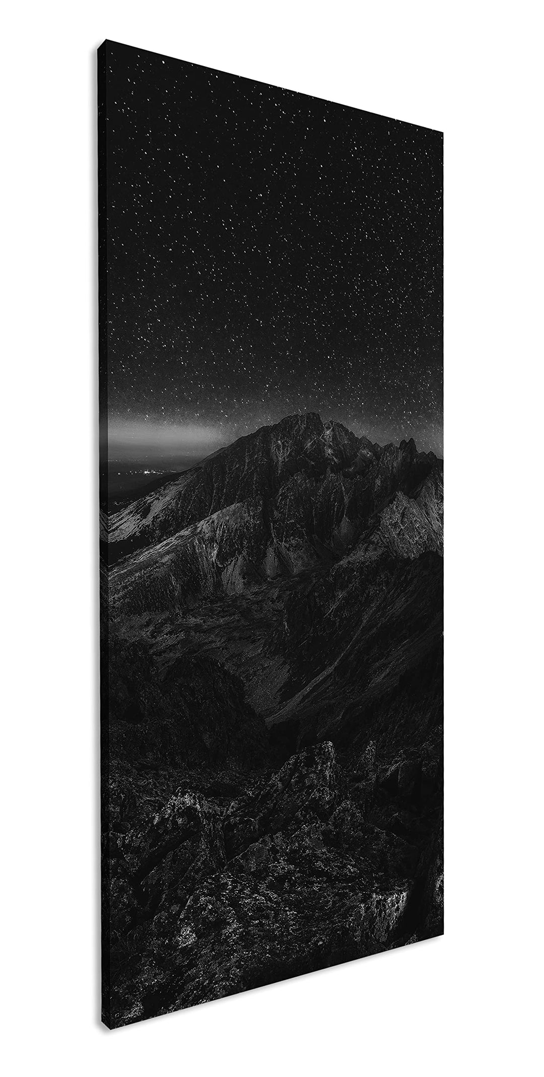 scheinende Nacht über den Bergen Panorama 80x40 cm Effekt: Schwarz/Weiss als Leinwandbild, Motiv fer