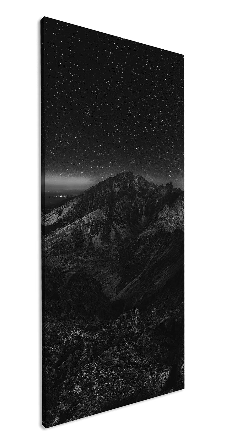 scheinende Nacht über den Bergen Panorama 80x40 cm Effekt: Schwarz/Weiss als Leinwandbild, Motiv fer
