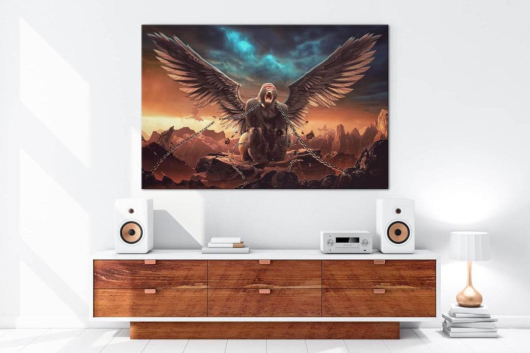 deyoli Gorilla King in Ketten Format: 60x40 als Leinwandbild, Motiv fertig gerahmt auf Echtholzrahme