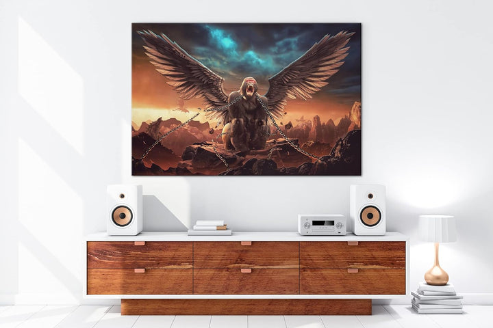 deyoli Gorilla King in Ketten Format: 60x40 als Leinwandbild, Motiv fertig gerahmt auf Echtholzrahme