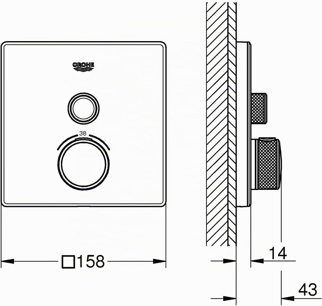 Grohe Grohtherm Smartcontrol Thermostat mit einem Absperrventil, 1 Stück, 29153LS0 Weiss eckig 1 Abs
