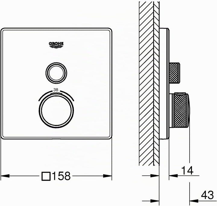 Grohe Grohtherm Smartcontrol Thermostat mit einem Absperrventil, 1 Stück, 29153LS0 Weiss eckig 1 Abs