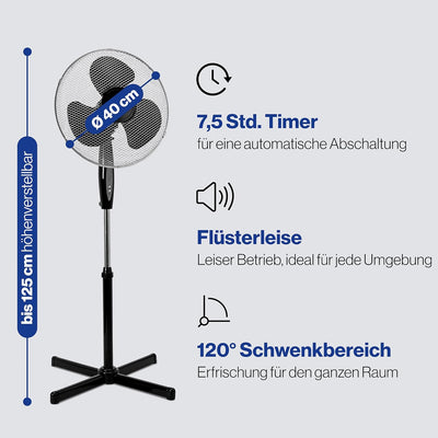 Clatronic Standventilator Ventilator Fan VL 3741 S; sehr leise; Durchmesser 40 cm; Oszillierend/Rota