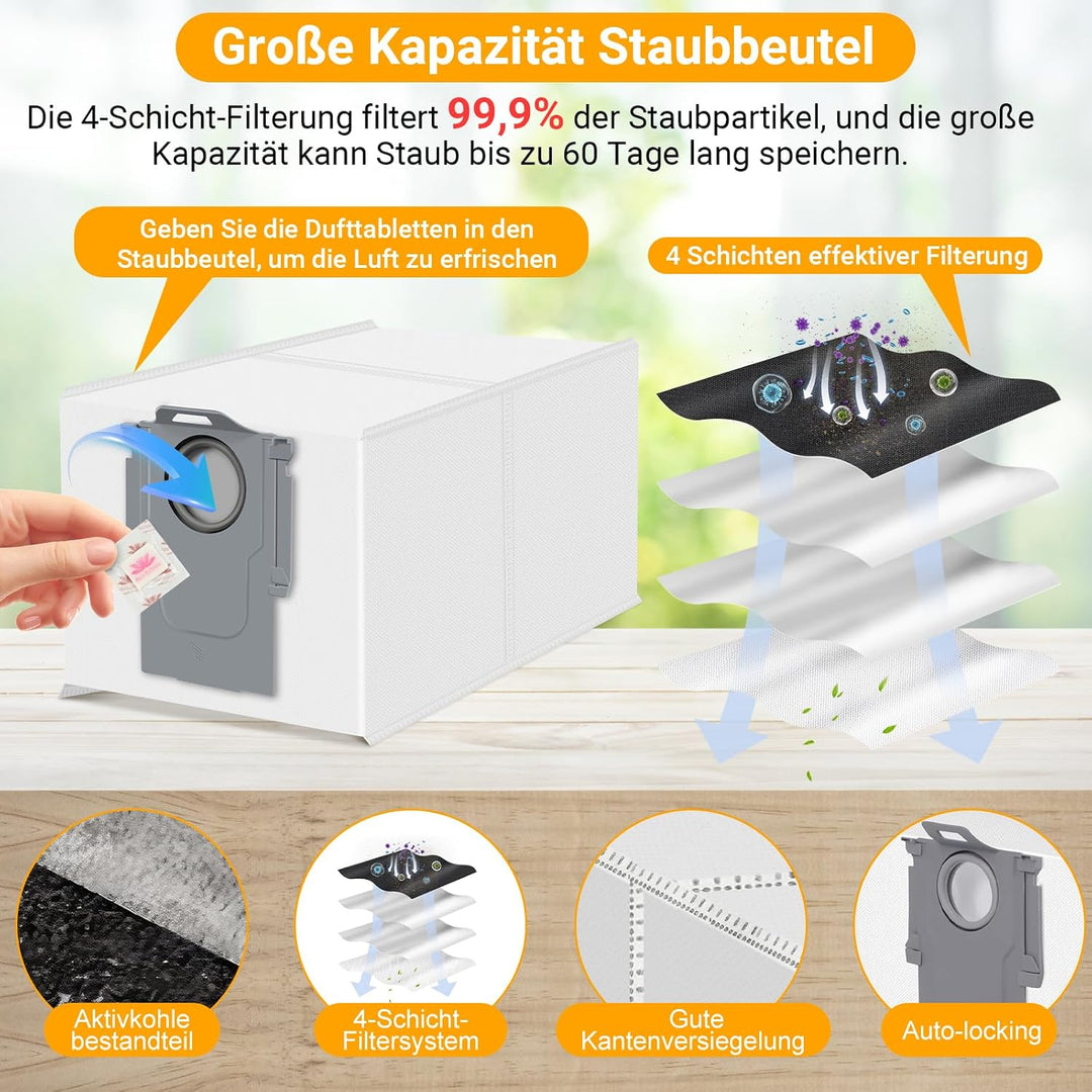 Pure Realm 30 Stück Zubehörset für Roborock Q7 M5+ / Q7 L5+ Staubsauger | 2 Hauptbürsten 6 Staubbeut