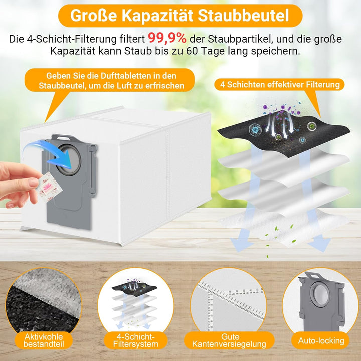Pure Realm 30 Stück Zubehörset für Roborock Q7 M5+ / Q7 L5+ Staubsauger | 2 Hauptbürsten 6 Staubbeut