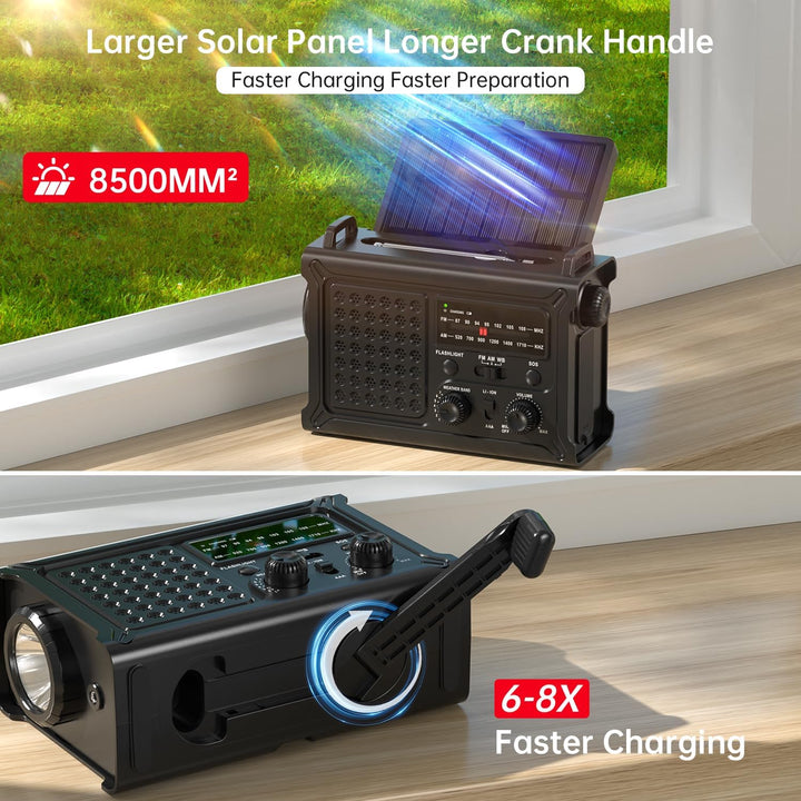 NOAA Notfall-Wetterradio, 12000 mAh/44400 mWh, tragbares AM/FM mit Solar/Handkurbel/USB-wiederauflad
