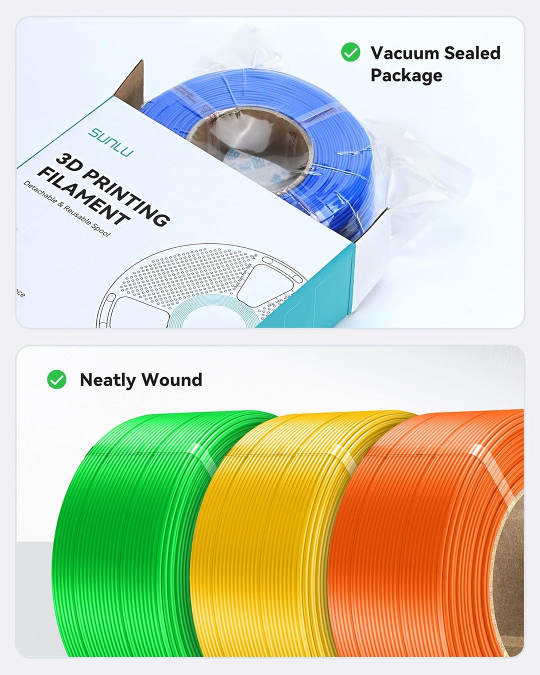 SUNLU PLA+ Filament Refill 1.75mm 4KG, PLA Plus 3D Drucker Filament Bündel, No-Spule Filament PLA Re