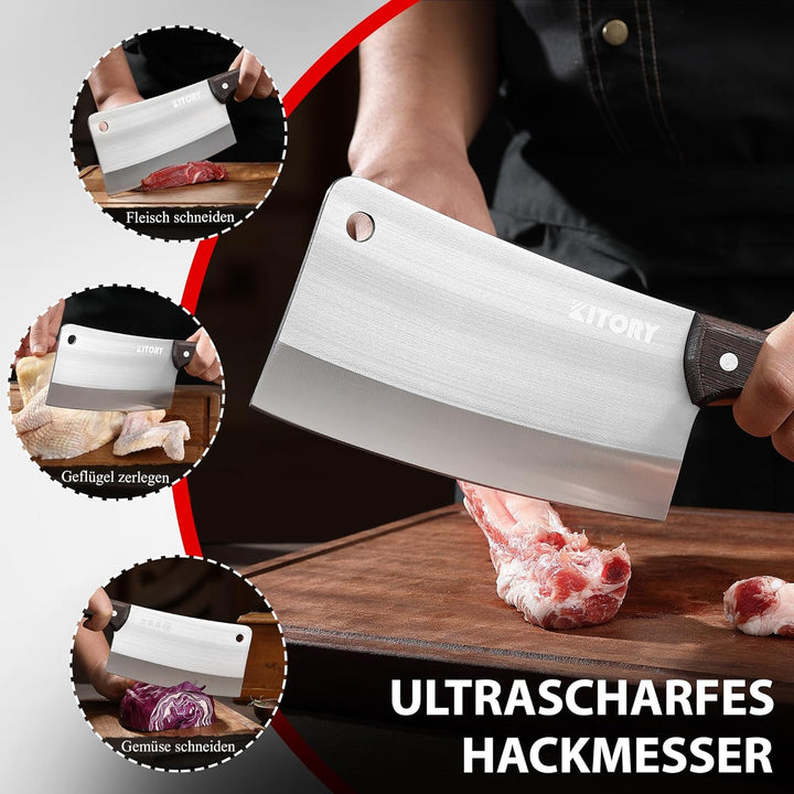 Kitory Hackmesser 18cm, Fleichmesser Extrem Scharf Chinesisches Küchenmesser, Metzgermesser mit Hoch