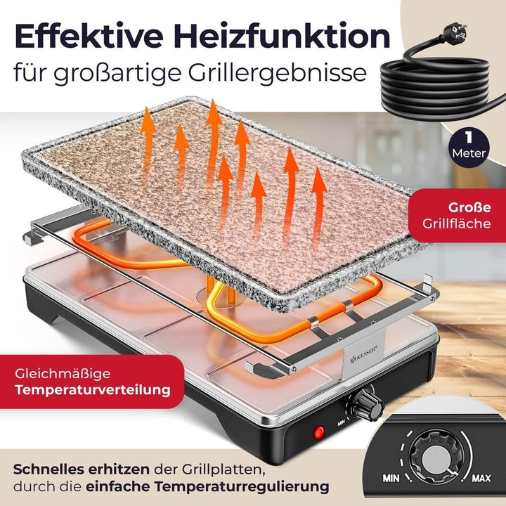 KESSER® Raclette-Grill mit Naturgrillstein, Grillplatte Tischgrill für 8 Personen, Elektrogrill Racl