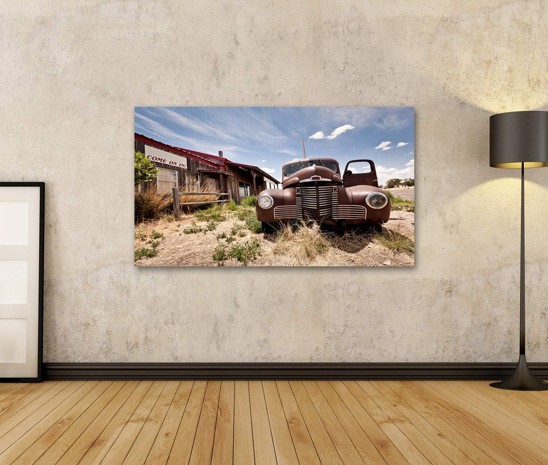 islandburner Bild auf Leinwand Verlassenes Restaraunt Route 66 Bilder Wandbilder Poster, 80L x 40B c