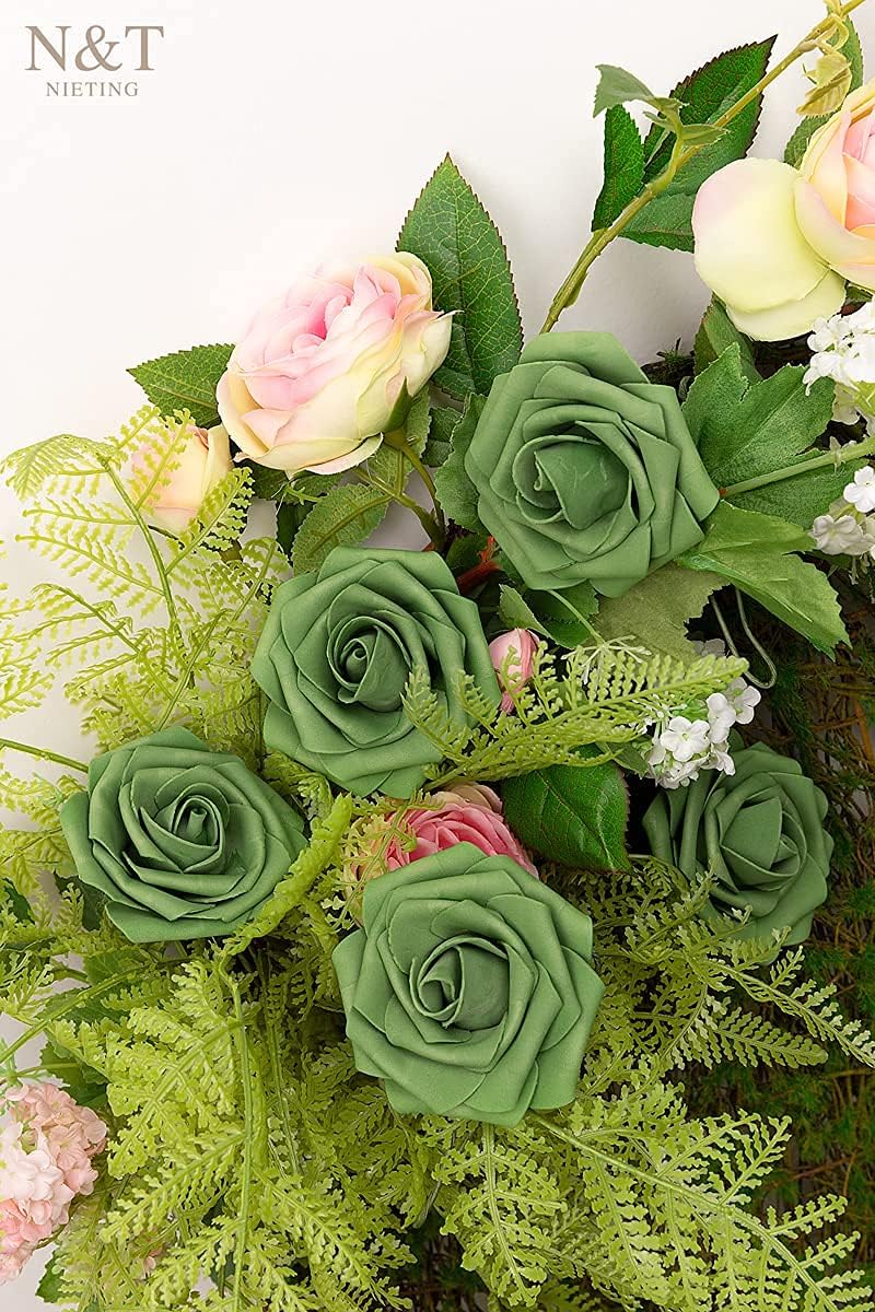 N&amp;T NIETING Rosen Deko, 25 Stück künstliche Blumen Rosen mit Stielen, Fake Blumen für DIY Hochzeit V