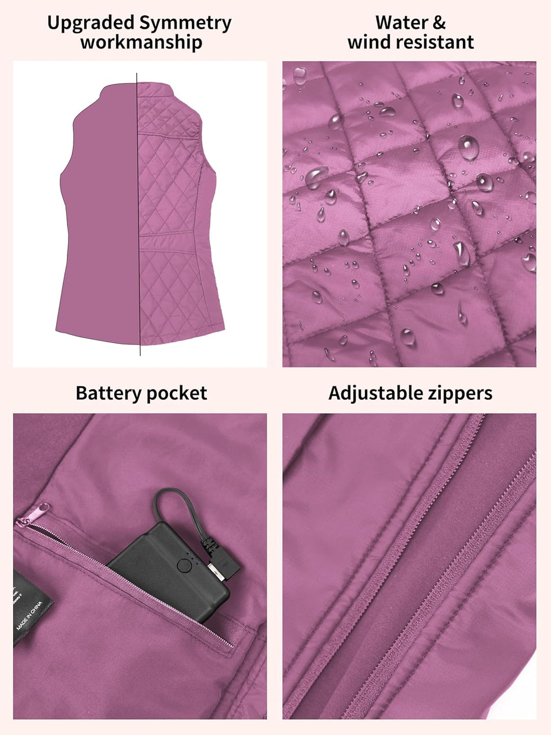 Kintiwe Beheizbare Weste, Beheizte Weste Damen Heizweste mit 12000mAh Powerbank, Beheizbare Jacke He
