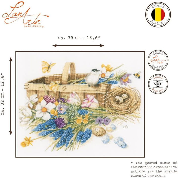Lanarte Zählmusterpackung Frühjahrsblumen Aida Kreuzstichpackung, Baumwolle, Mehrfarbig, 39 x 32 x 0